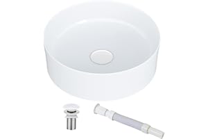 KINGWONG 16 Inch Vessel Sink for Bathroom Modern Round Sinks Above Counter White Ceramic Porcelain Farmhouse Vessel Sink Basi