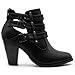 Premier Standard Women's Buckle Strap Block Heel Ankle Booties, TPS Camila-62 v3 Black Size 7