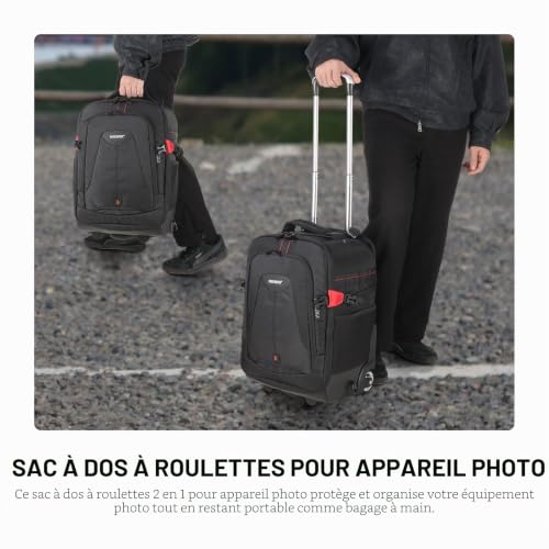 Neewer - 2 in 1 Camera Trolley Case - Durable and Waterproof - (Padded Shockproof Detachable Compartment, Hidden Pull Up Bar) Black