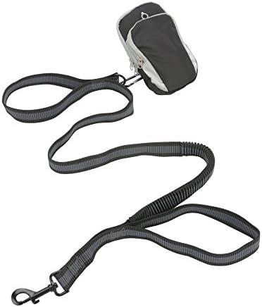 DoggieKit No-Pull Stretch Dog Walking Leash with Clip-On Storage Bag &amp; Comfort Grab Handle (Black)