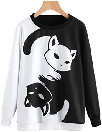 Women's Sweatshirts TUDUZ Womens Autumn Cat Printing Long Sleeve Sweatshirt Casual Pullover Tops Blouse
