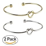 Set of 2 Love Knot Bangle Bracelet Simple Cuffs For Women (Silver & Golden Color)