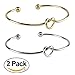 Set of 2 Love Knot Bangle Bracelet Simple Cuffs For Women (Silver & Golden Color)