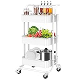 FURNINXS 3 Tier Rolling Cart with Wheels White