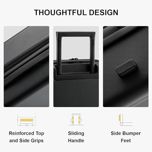 LEVEL8 Hard Shell Travel Suitcases 4 Wheels Trolley 66cm 100% PC Suitcase with Microdiamond Texture Design Hand Luggage with TSA Lock, 66x44.5x26.5cm, 67.9L, Black