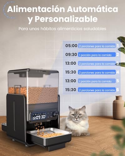 Comedouro automático para gatos para 2 gatos, 5 l/20 chávenas, com tabuleiros ajustáveis, painel de controlo removível, temporizador, comedouro automático para gatos e cães para ração seca