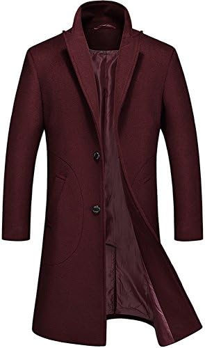 SYIWONG Men's Trench Coat Winter Long Jacket Single Breasted Overcoat(Red,XL)