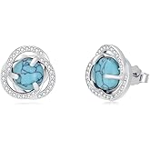 EKJQB Turquoise Stud Earrings for Women S925 Sterling Silver Round Turquoise Gemstone Earrings Jewelry Gifts for Women Mom Her