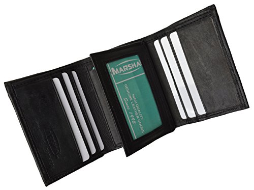 Mens Black Leather Wallet Lamb Classic Trifold by Marshal wallet