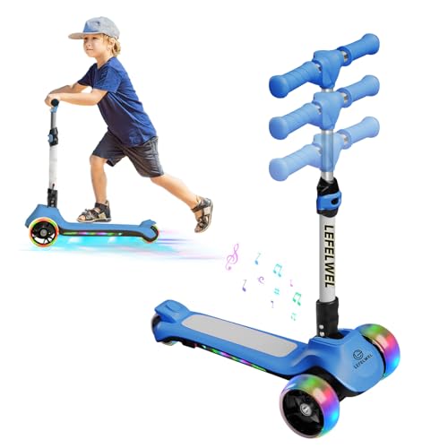 LEFELWEL Kids Electric Scooter, Flashing Deck & Wheels, Reliable Thumb Throttle, 5Mph Safe Speed, 80min Ride Time, 3 Adjustable Height, Foldable Scooter for Kids Ages 3-9 Christmas Birthday Gift