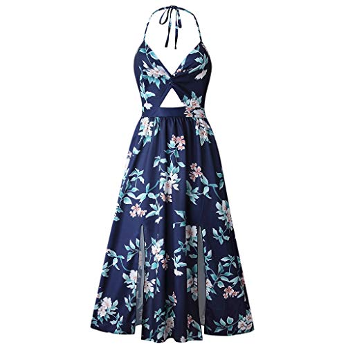 iYBUIA Sexy Womens Printing Off Shoulder Sleeveless Party Slim Long Dress Navy