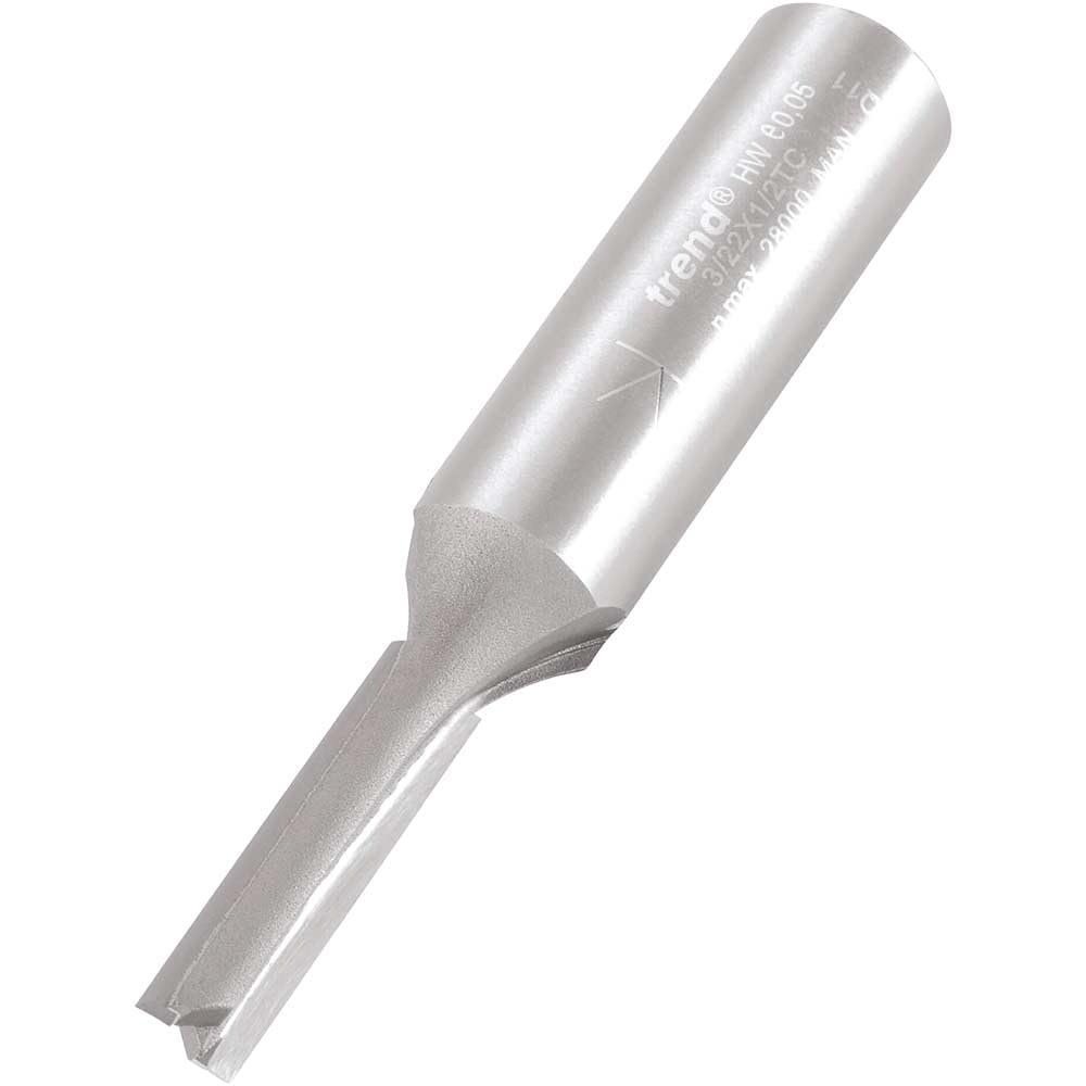 Trend Professional Straight Two Flute Router Cutter, 1/2 Inch Shank, 6.3mm Cut Diameter, 25mm Cut Length, Tungsten Carbide Tipped, 3/22X1/2TC