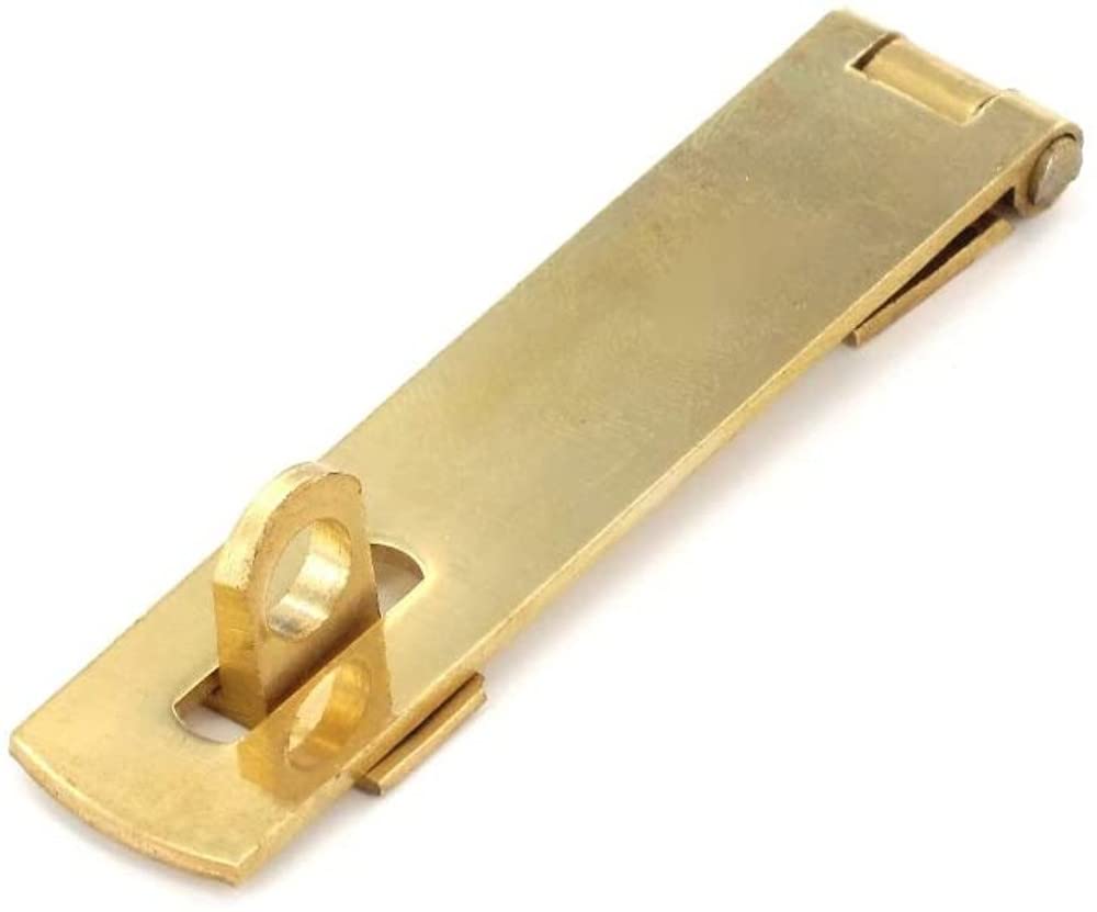 Merriway BH07773 Brass Hasp & Staple Polished & Lacquered 4 Inch Hasp and Staple, Gold