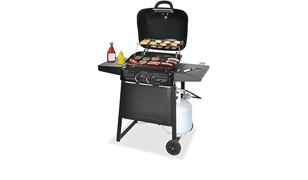 Amazon Com Backyard Grill 2 Burner Gas Grill Blue 27000 Btu Barbecue Party Grill 18 Burger Capacity Warming Rack 2 Steel Side Shelves Lid With Handle Plastic Wheels Garden Outdoor