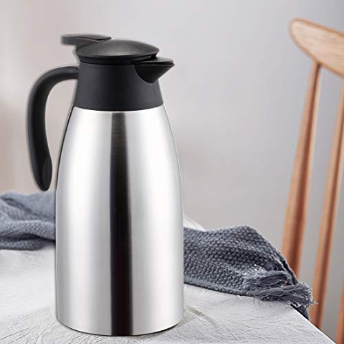 BonNoces 68 Oz Stainless Steel Coffee Carafe/Thermal Carafe - Dust Proof Cover - Fully Sealed - 2L Large Double Wall Vacuum Insulation Thermos - Keep Drink Hot and Cold (Silver)