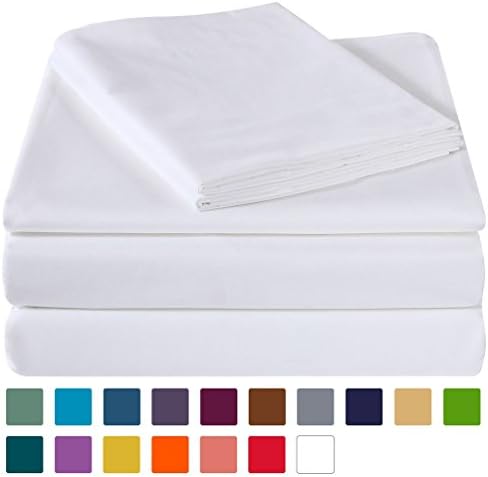 100% Cotton Bed Sheet Set 4 Pieces White Queen 1Fitted Sheet 1Flat Sheet 2Pillowcases(Shams)Silky Soft Microfiber Deep Pocket Breathable Hypoallergenic Durable Fade Resistant by SUBAO Bedding