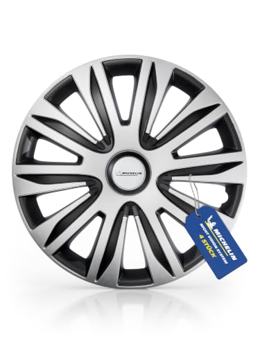 MICHELIN Wheel Cover MX-ABS 15 Inch Universal Hubcap 4-Piece Set for Car, ABS Plastic, Black/Silver