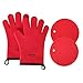 Aibrisk Silicone Oven Mitts and Pot Holders,4PCS Thicken Heat Resistant Flexible Non-Slip Surface Cooking Gloves and Potholders Trivet Mats for Safe Oven BBQ Kitchen Counter Hot Dishes or Pans（Red）