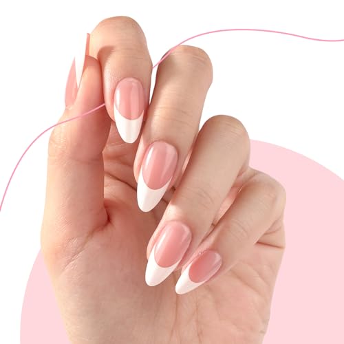 Canvalite French Tip Press on Nails Gel Nail Tips - 300Pcs Pre-Colored Quick and Easy Press on Nails Almond Fake Nails with Designs DIY Nail Extensions Valentines Day Gifts for Her, Pink White - Image 2