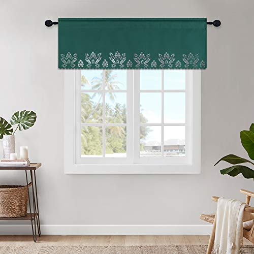 HOLKING Modern Leaf Blackout Curtain Valances for Windows Decor Ideas Dark Green for Bathroom,1 Pack