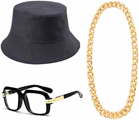 8 Pieces 80s 90s Hip Hop Costume Kit Cool Rapper Outfits Bucket