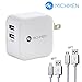 Dual Port USB Wall Charger 5V/ 4.8A with 6FT Lightning Cable & 6FT Micro USB Cord – Fast Travel Wall Charger with Smart Technology, Foldable Plug for iPhone / iPad / Samsung / Moto / Blackberry