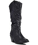 Qupid MUSE-01 Western Cowboy Inspired Slouchy Mid Calf Knee High Stacked Heel Boot