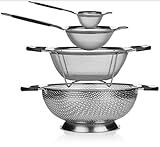 Elite Kitchen Strainer and Colander Set - 4 Piece Stainless Steel Strainers Set Includes Large Colander, Fine Mesh Strainer, Sifter and Sieve - Food Strainers, Spaghetti Strainer, Quinoa Strainer …