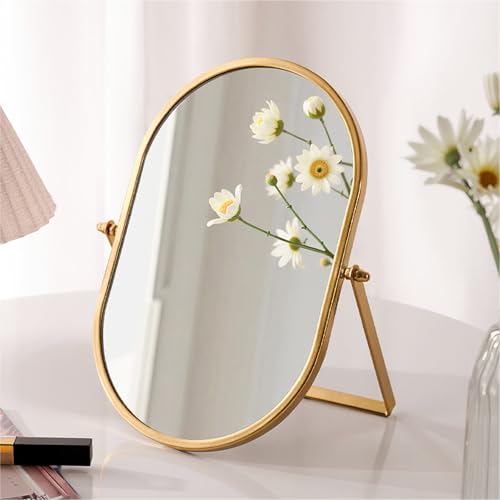 Numjeg Tabletop Mirrors Makeup Mirror Portable Vanity with Metal Frame Desk Table Mirror with 180°Adjust Dressing Room Rotate Good for Bedroom Bathroom