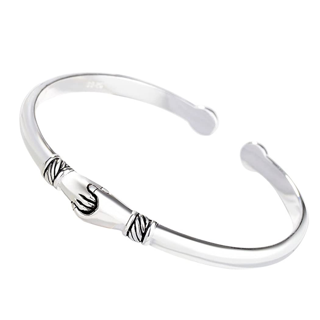 Chereda 925 Silver Vintage Handshake Creative Open Cuff Bangle For Women Fashion Party Jewelry For Best Friend Gift