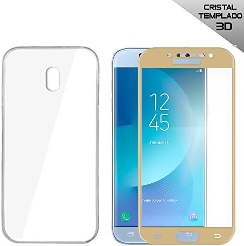 Pack Luxe Case Silicone + Screen Protector Premium Tempered Glass Protector 3d (Covers 100% Screen) for Samsung Galaxy J5 2017 Color Gold