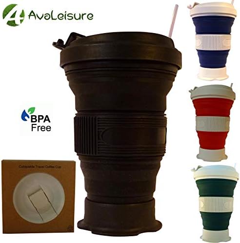 AVALEISURE 16oz Collapsible Travel Cup - Big, Foldable Silicone Mug with Leak-Proof Lid for Coffee, Water, Tea - Portable Camping, Hiking Mugs