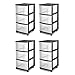 Sterilite 4-Pack 3-Drawer Rolling Plastic Storage Cart, Black Frame and Clear Drawers – Home, Office, or Dorm Portable Organizer with Removable Wheels