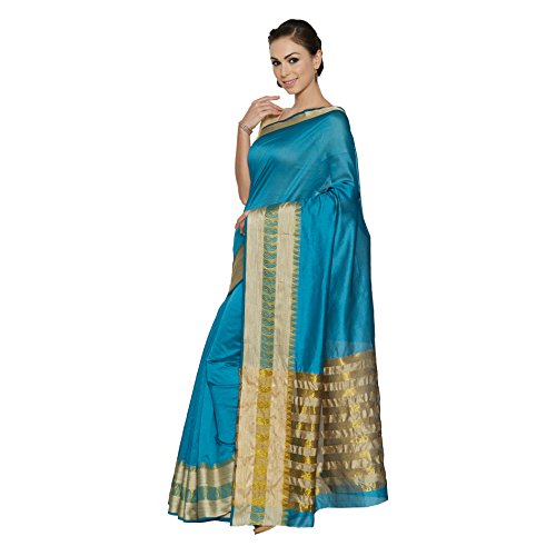 Viva N Diva Sky Blue Banarasi Art Silk Saree With Unstitched Blouse Piece - Image 4