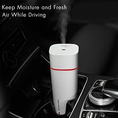 NUMIFUN Portable Humidifiers 240ml Ultrasonic Cool Mist Mini USB Humidifier with USB Fan and Light Accessories Auto Shut-Off with 7 LED Color Light for Bedroom Home Office Car Travel Plant (White)