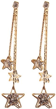 richliruib Stylish Earrings (●_●), Women Shiny Zircon Long Chain Star Tassels Dangle Drop Earrings Jewelry Christmas Wedding Birthday Present for Mum Wife Girls