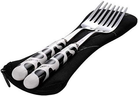 IRmm Dinner Forks Set,Stainless Steel Forks with Ceramic Handle and Carrying Case,7.5 inches (black 2-piece)