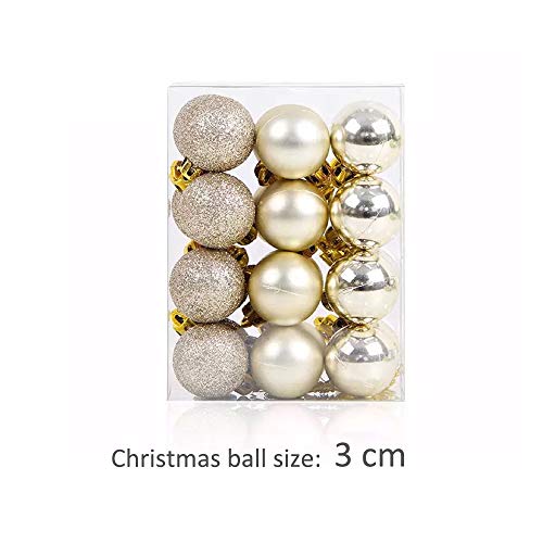 TangTanger Christmas Ball Assorted Pendant Shatterproof Ball Ornament Set Seasonal Holiday Wedding Party Decorations(24 pcs, 3 cm) (Golden)