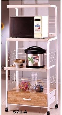 White Finish Kitchen Microwave Cart w/ Electric Socket by Asia Direct