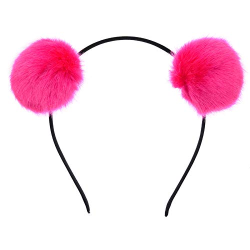 Coobbar 6Pcs Cute Faux Fur Pom Balls Headbands Girls' Hairbands Bath Spa Make up Headbands for Women