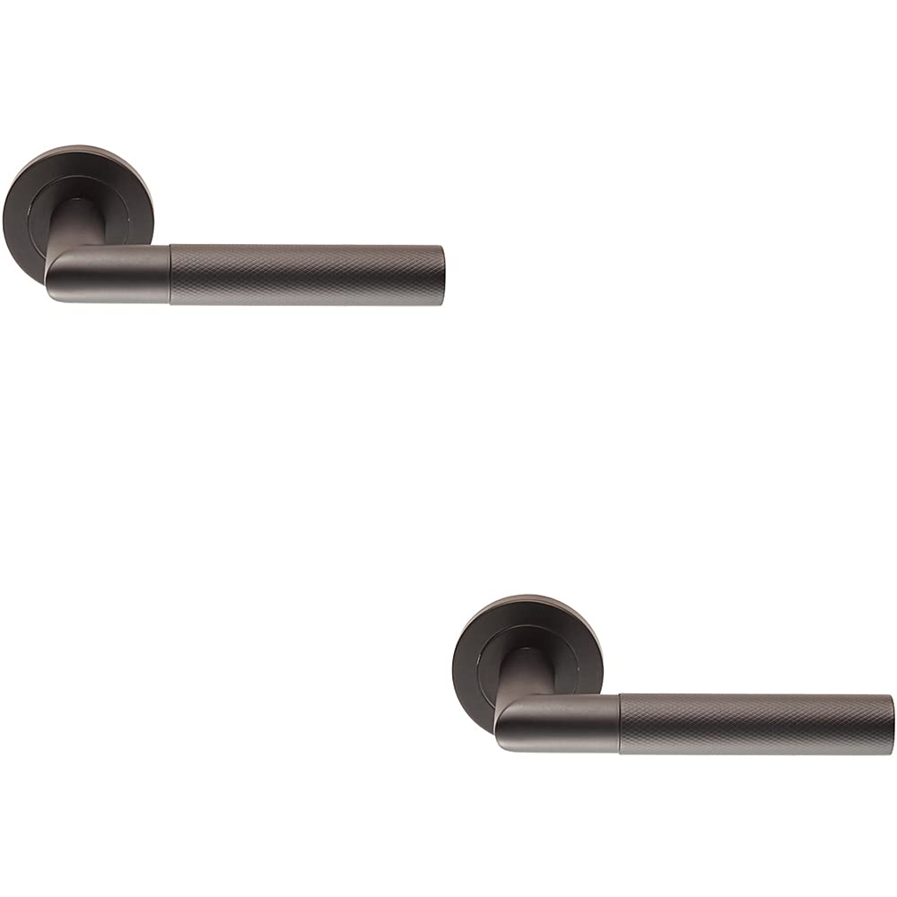 2 Pack | Pair Knurled Round Bar Handle on Round Rose - Concealed Fix - Matt Black | Door Handle Lever on Screwless Rose - Internal Door Hardware - Screws, Fixings and Spindle Included