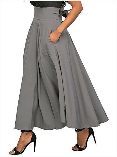 Lovewhitewolf Women's High Waisted A Line Street Bowknot Skirt Skater Pleated Full Midi Skirts (Grey, XL)