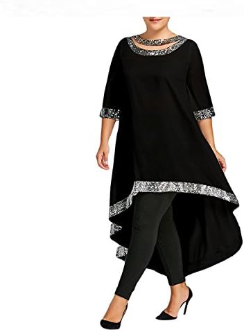 Jerald Logan 2018 Spring Plus Size 5XL Sequined Trim Dip Hem Dress Women 3/4 Length Sleeve Cut Out Dress Big Sizes Femme Black XXXL