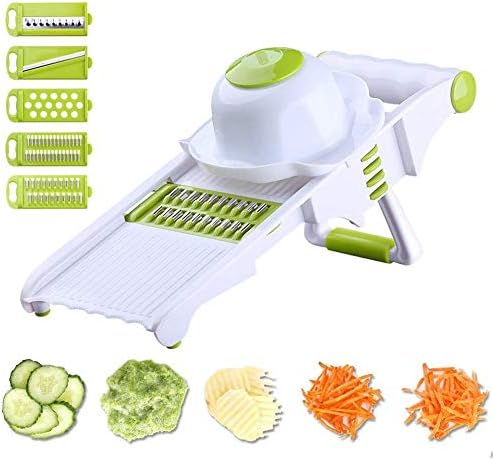 Gerhannery Mandoline Slicer Kitchen Gadgets, Vegetable Slicer 5-Blades Side Storage Design, Food Slicer, Garlic Grater, Perfect for Salad, Carrot, Cucumber, Cheese, Onions, Tomato, Potato and Zucchini