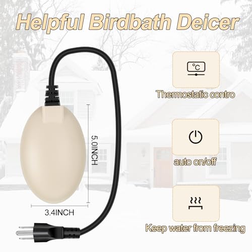 FLITI Stronger Power 60W Bird Bath Heater, Birdbath Deicer with