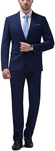 VAGUE STAR Men's One Button Notch Lapel Slim Fit 2-Piece Suit Blazer Jacket Tux &amp; Trousers Set (Blue, XXXXL)