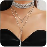 Octwine Women Rhinestone Layered Choker Necklaces Crystal Rhinestone Necklace SparklyY Long Necklace for Women