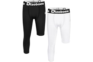 Dizoboee Youth Boys Compression Pants One Leg 3/4 Athletic Leggings for Sports Kids Basketball Tights Football Baseball Pants