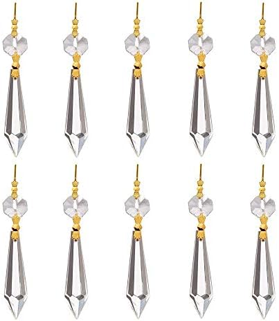 FgfAk Replacement Chandelier Icicle U-Drop Crystal Prisms 50mm, Pack of 10 (Clear)