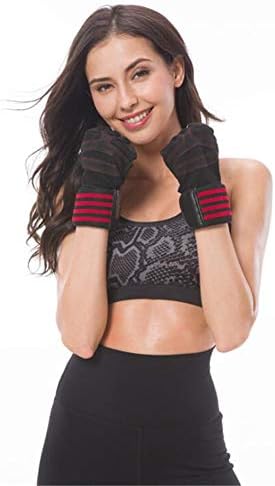 FairOnly Half-Finger Sports Fitness Gloves Wrist Band Anti-Skid Weightlifting Cycling Gloves red M